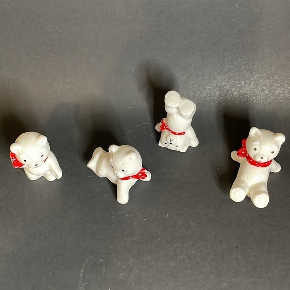 Set of (4) Porcelain/china Posing Polar Bears with Red Bows - Picture 2 of 12